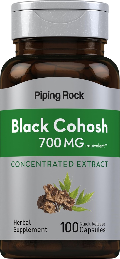 Piping Rock Negro Cohosh Root Extract  700 mg ← 100 Capsules TEN Concentrado Silencio No GMO, Gluten Suplemento gratuito