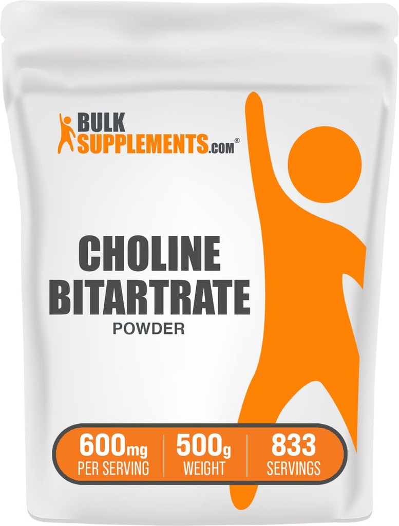 BulkSupplements.com Choline Bitartrate Powder - Suplementos de línea - Sin sabor, 600 mg por servicio, 500g (1.1 libras) (Pack of 1)