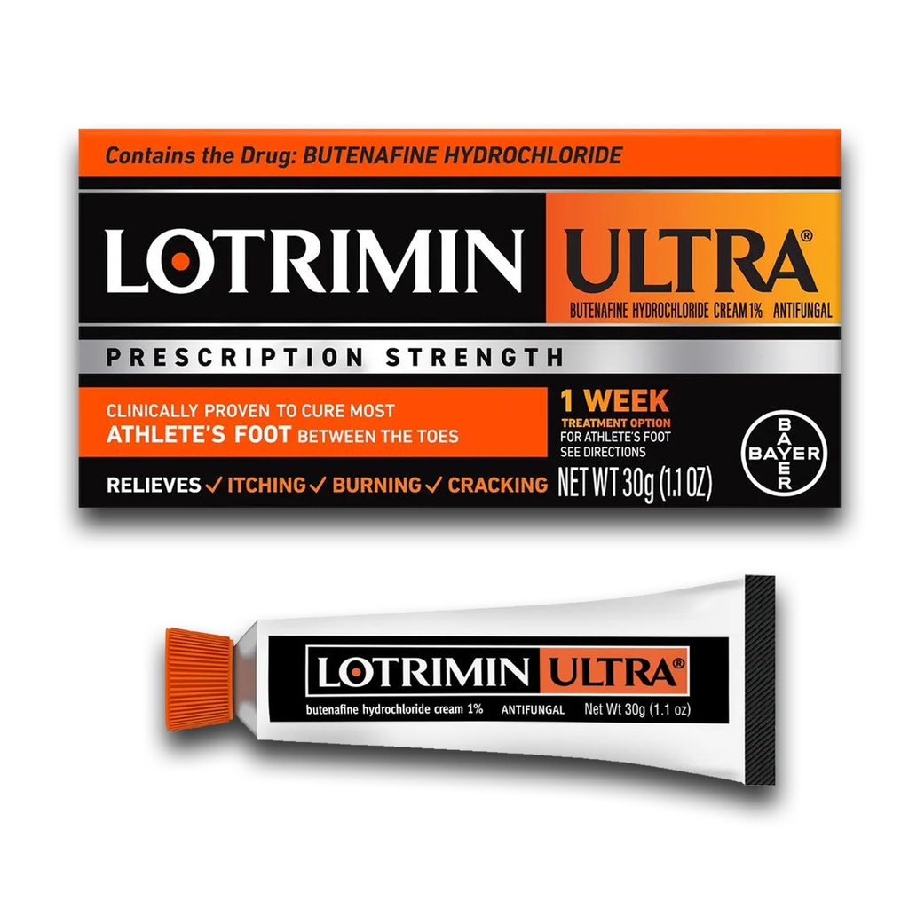 Lotrimin Ultra 1 Week Athlete's Foot Treatment, Prescription Strength Butenafine Hydrochloride 1%, Cures Most Athlete’s Foot Between Toes, Cream, 1.1 Oz