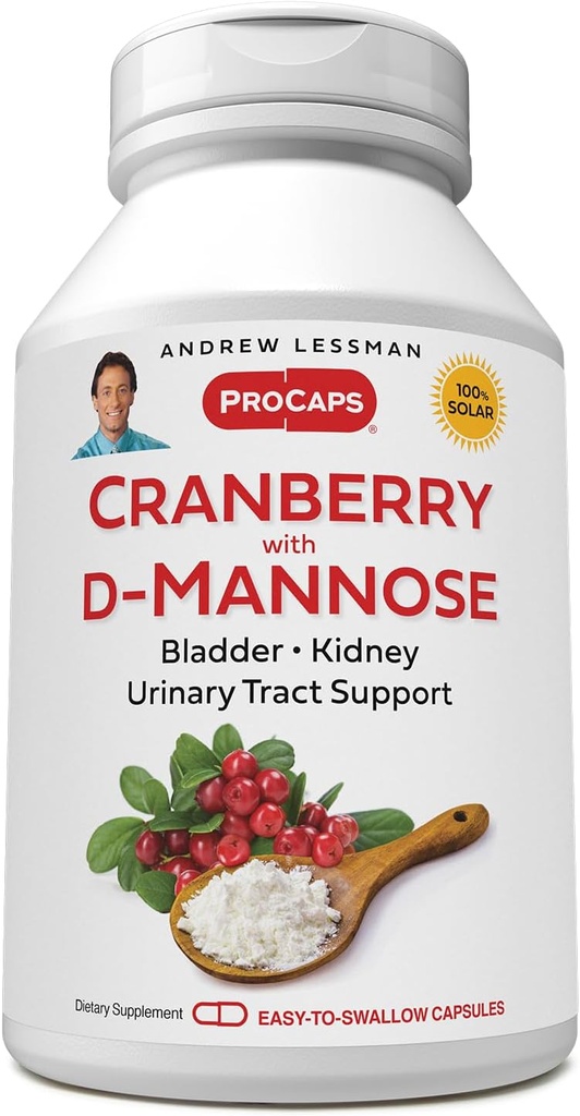 ANDREW LESSMAN Cranberry with D-Mannose - 30 Capsules - Supports Bladder, Kidney and Urinary Tract Health. High Potency Standardized Cranberry Concentrate and D-Mannose. Easy to Swallow Capsules