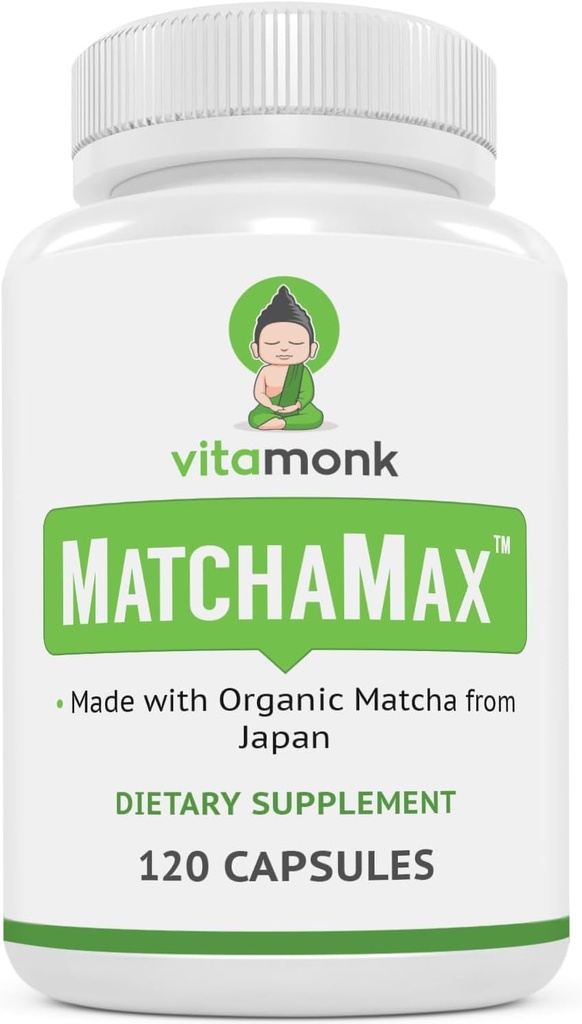 MATCHAMAX™ Organic Japanese Matcha Capsules - Pure Organic Matcha Green Tea Pills for Smooth Zen-Like Energy and Natural Mood Boost - Vegan Matcha Supplement Packed with Antioxidants - 120ct