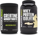 NutraBio Monohidrato de Creatina, Desflavorado, 500g y Whey Protein Isolate, Alpine Vanilla, Suplemento Bundle - Muscle Energy, Lean Muscle Growth, Recovery, and Strength