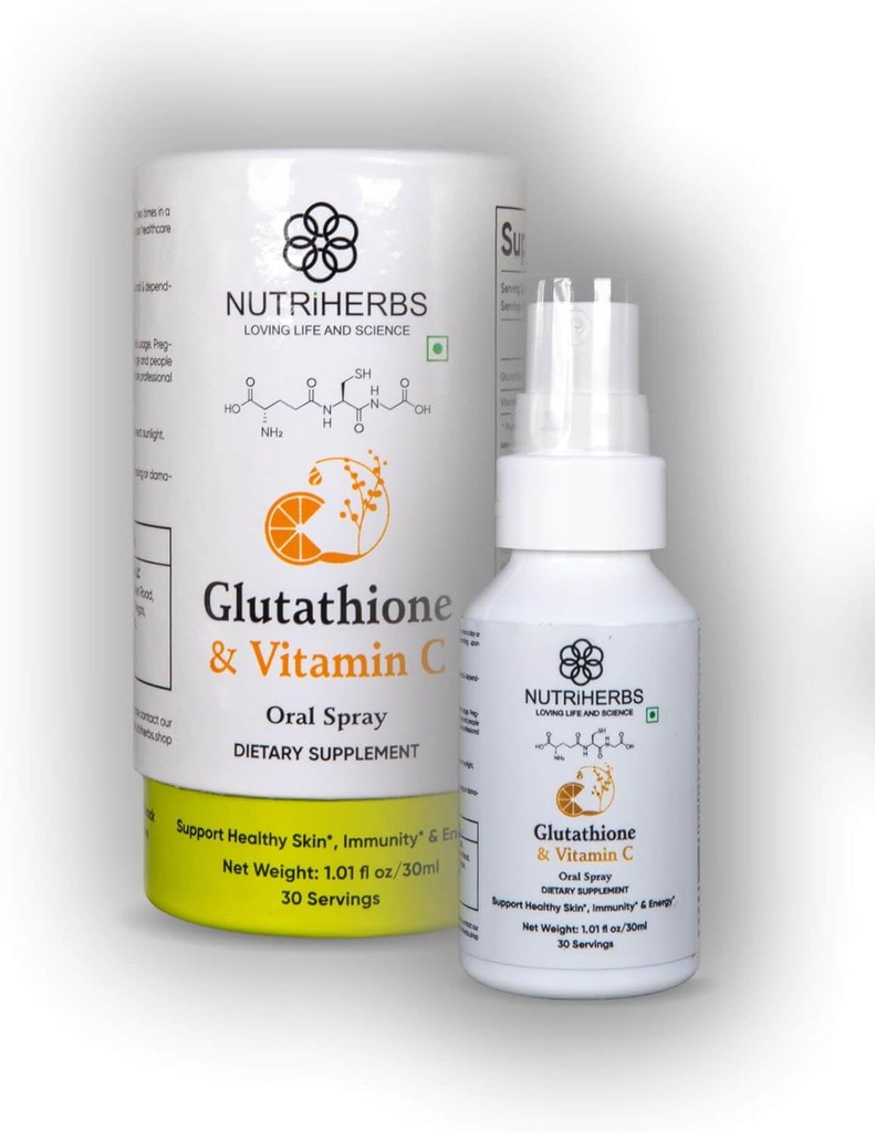Nutriherbs Glutathione Oral Spray con vitamina C - Ausorción mejorada, Suplementos antioxidantes, Apoyo a la inmunidad, la piel sana y el cabello (30 ml paquete de 2)
