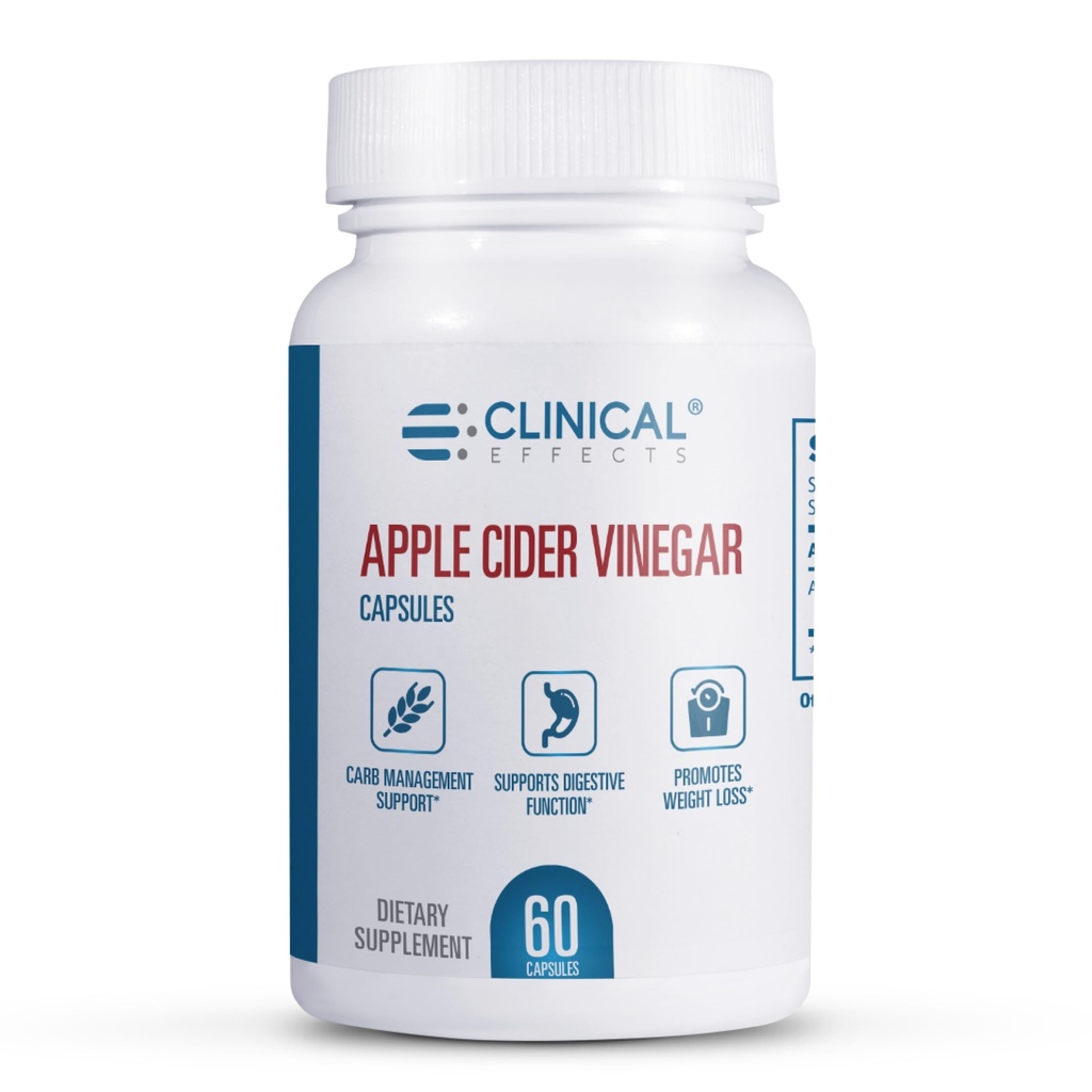 Clinical Effects Apple Cider Vinegar Capsules - 1300mg Pure Apple Cider Vinegar for Weight Management, Heart Health, and Energy Support - 60 Veggie ACV Pills - Made in The USA