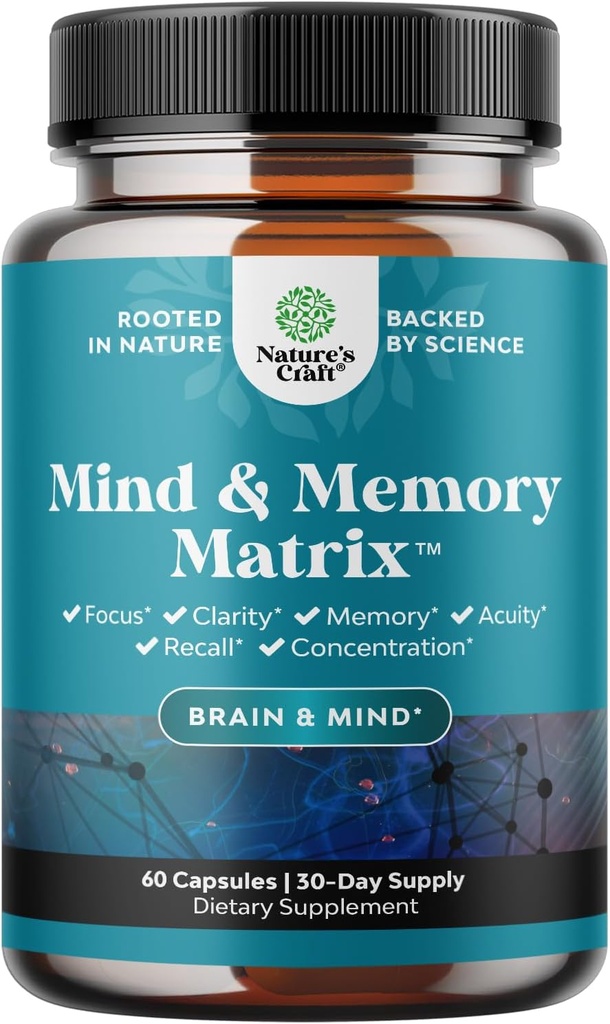 Matrix Nootropic Brain Supplement for Memory and Focus Enhancement - Vitaminas para la Salud Mental & Clarity - Complejo Cognitivo para Adultos de la Vitalidad de la Mente de Todas las Edades - 60 cápsulas