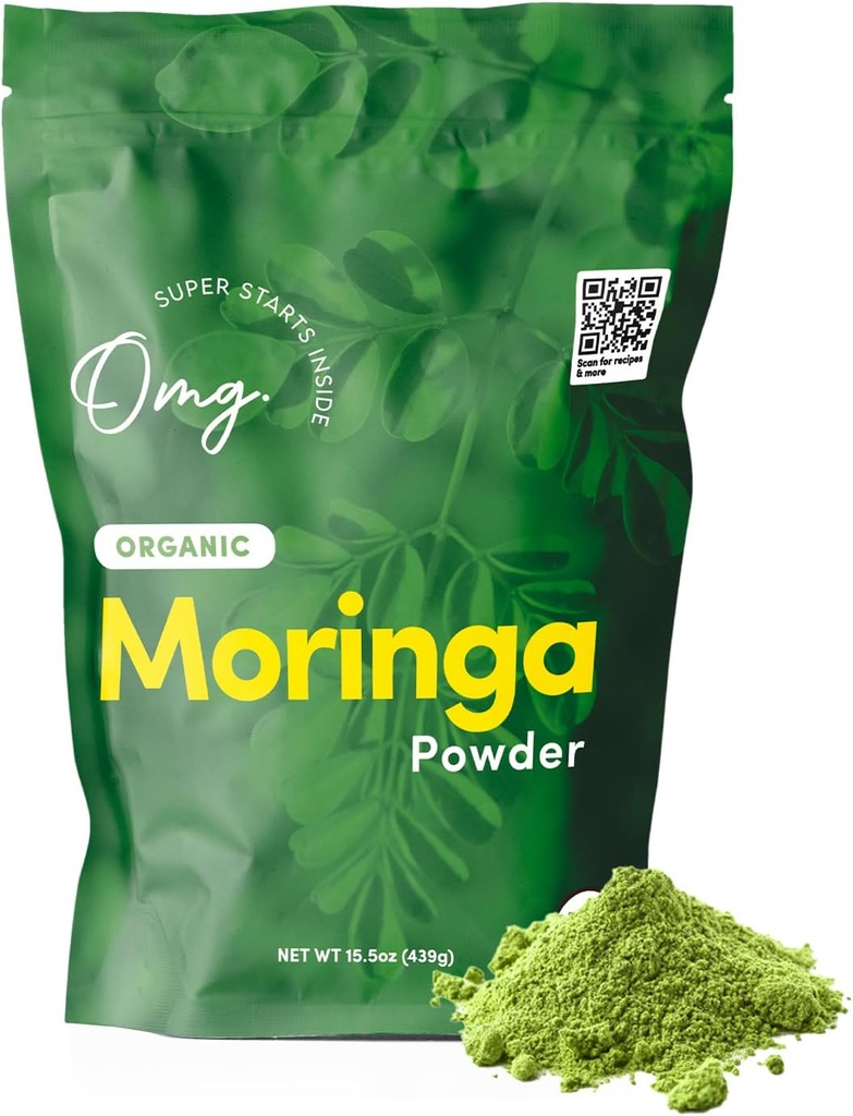 OMG! Superfoods Organic Moringa Powder - 100% Pure, USDA Certified Organic - Good Source of Calcium, Iron, Vitamin A, Vitamin E & More! - 15.5 Ounces (1 Package)