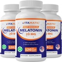 Vitamatic Melatonin 20 mg Tablets ← Vegetariano, No GMO, Gluten Free ← HIGH Potency 20 MG ← Natural Berry Flavor (1/2 Tablets = Melatonin 10 mg) (120 Cuenta (Pack of 3))