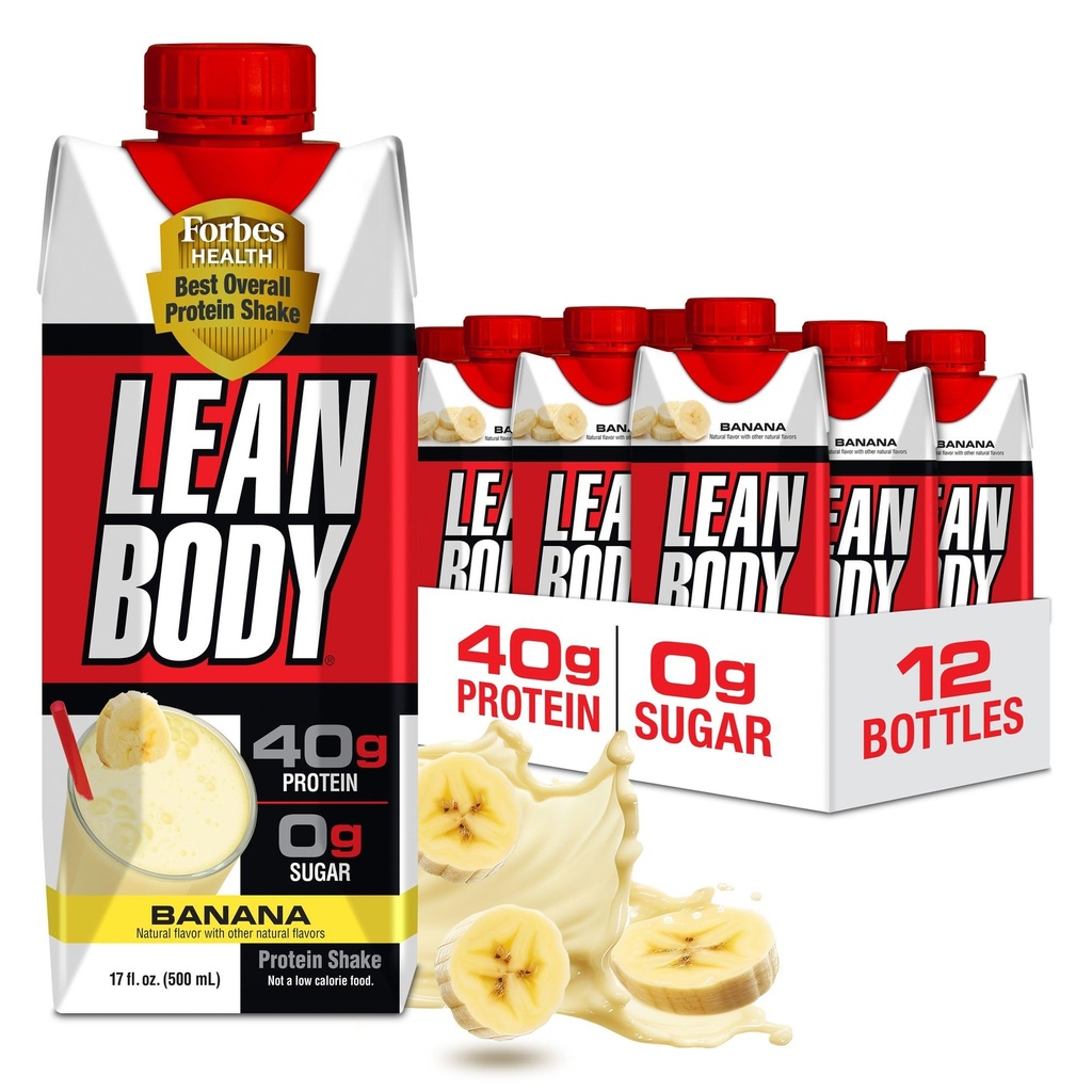 Lean Body Ready-to-Drink Banana Protein Shake, 40g Protein, Whey Blend, 0 Sugar, Gluten Free, 22 Vitaminas &amp; Minerals, 17 onzas (Reciclable Carton & Lid - Pack of 12) LABRADA