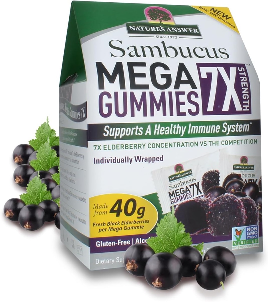 Nature's Answer Sambucus Mega Gummies | 7X More Elderberry Concentration | Alcohol-Free, Gluten-Free, Gelatin-Free, Vegan, Non-GMO & No Preservatives | 30ct Gummies (Pack of 2)