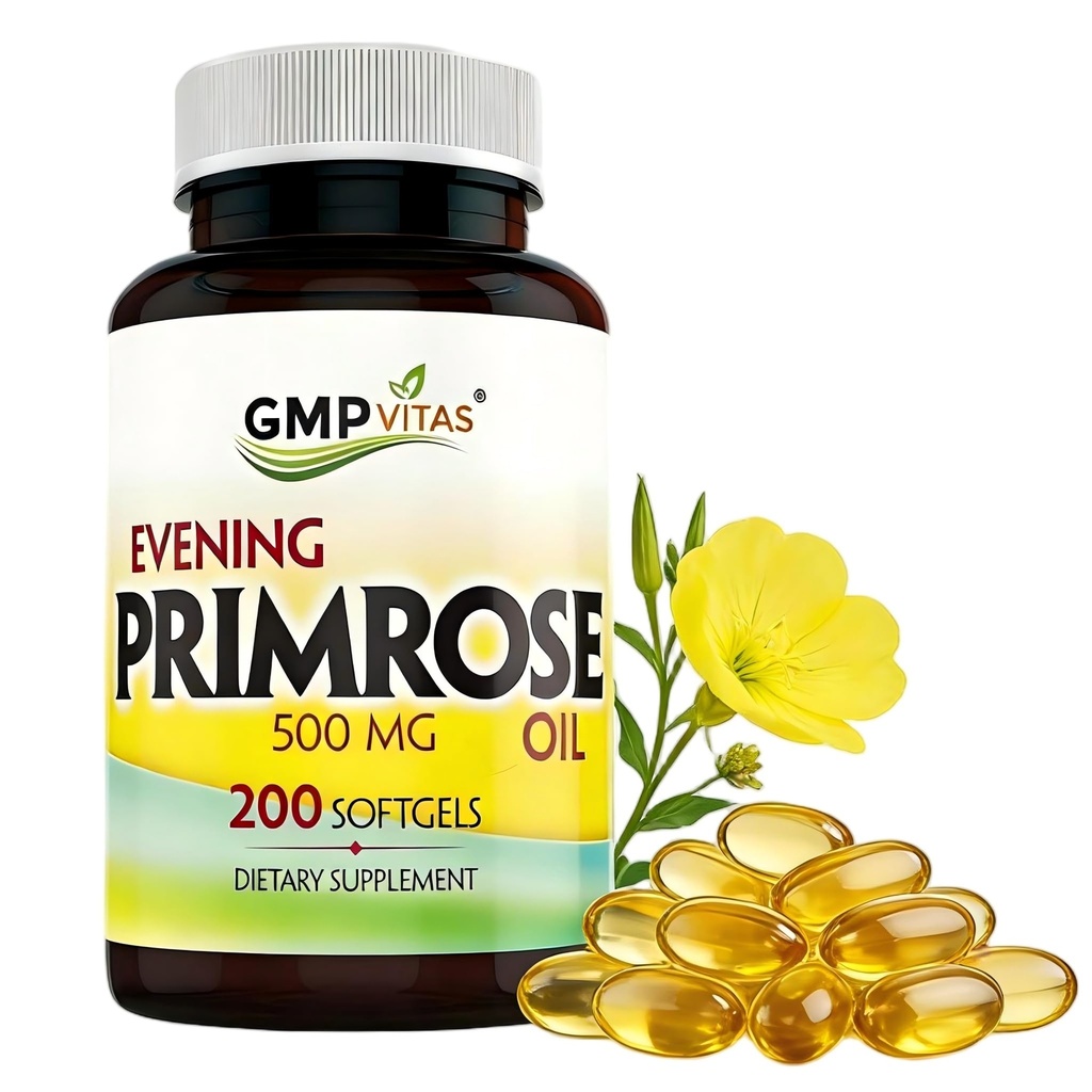 Aceite de la tarde de 500mg SoftgelsCold Pressed Softgels con 45mg GLA Maintain Smooth-Healthy Mirando Skin-Supports Equilibrio hormonal