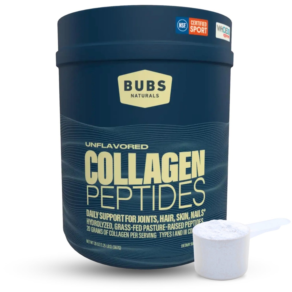 BUBS Naturals Collagen Peptides Powder, Collagen for Women &amp; Men, Hidrolyzed Peptides, Unflavored Pasture Raised Grass Fed, Paleo Keto Friendly, Supports Hair Skin & Joint Health (20 oz) 28 Servings