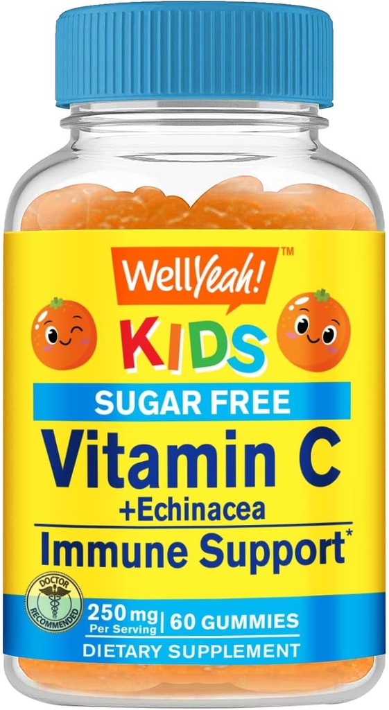 WellSí Echinacea (5 mg) con Vitamina C (250 mg) Azúcar Gummies gratis para niños sometidosInmune Support Suplemento tóxico Orange Flavor tóxico 60 Con