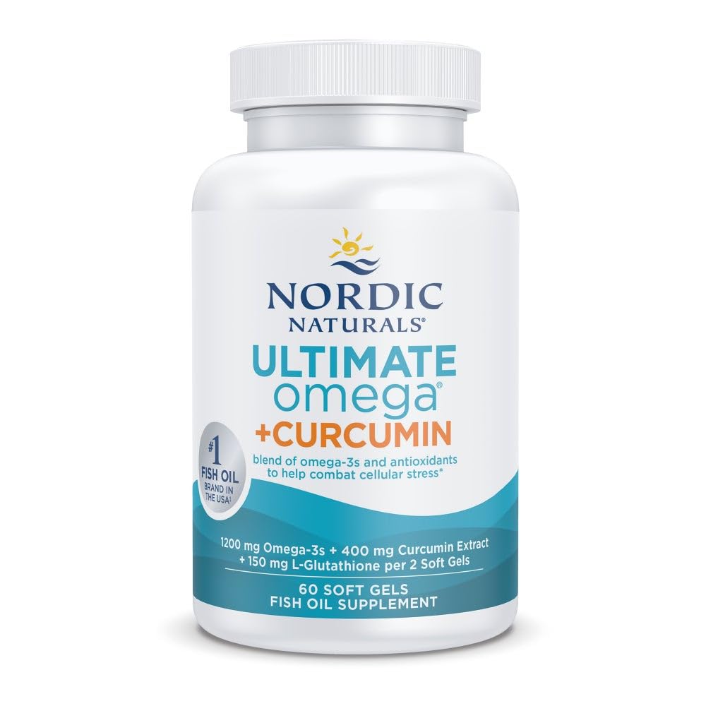 Naturales nórdicos Omega Curcumin, Lemon - 60 Gels blandos - 1200 mg Omega-3 + 400 mg Curcumina optimizada - Combate Estrés Celular - No GMO - 30 Servimientos