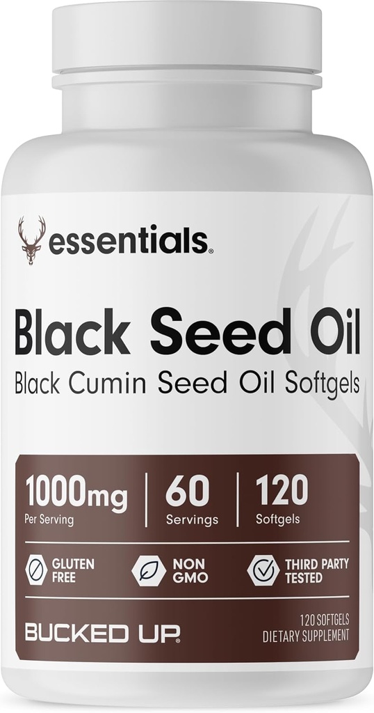 Aceite de semilla negra 1000mg Por Serving (Aceite de semilla de comino negro) Esenciales (60 Servings, 120 Softgels)
