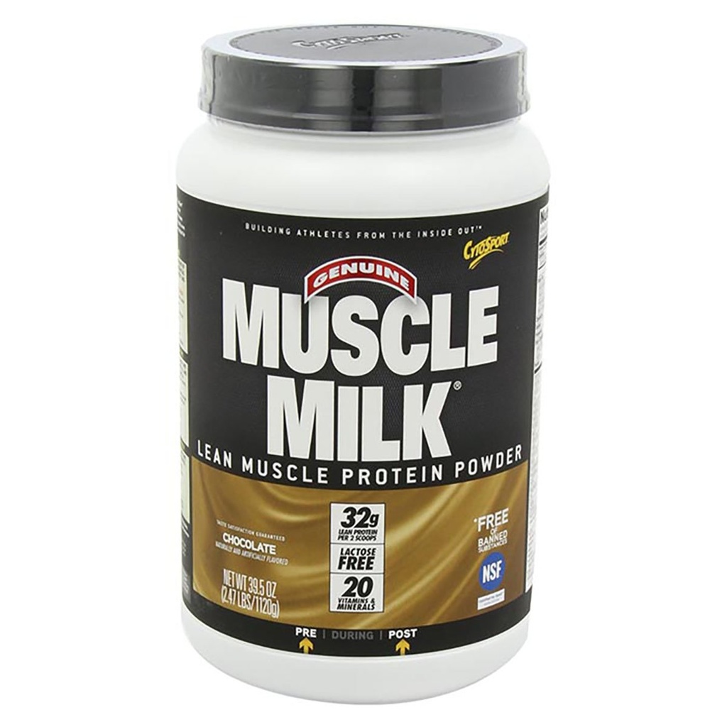 Muscle Milk Genuine Protein Powder, Chocolate, 2.47 Pound, 16 Servings, 32g Protein, 3g Sugar, Calcium, Vitamins A, C & D, NSF Certified for Sport, Energizing Snack, Packaging May Vary