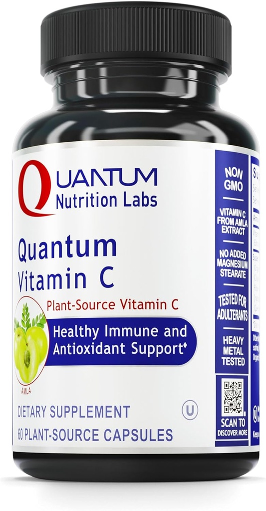 Laboratorios de Nutrición Cuántica Vitamina C- Vitamina Natural Orgánica C Suplemento para Mujeres y Hombres, Alimentación entera Fuente de Vitamina C, Pura con Bioflavonoides y Amla, Ayudas Apoyo Inmunitario- 60 cápsulas Veganas