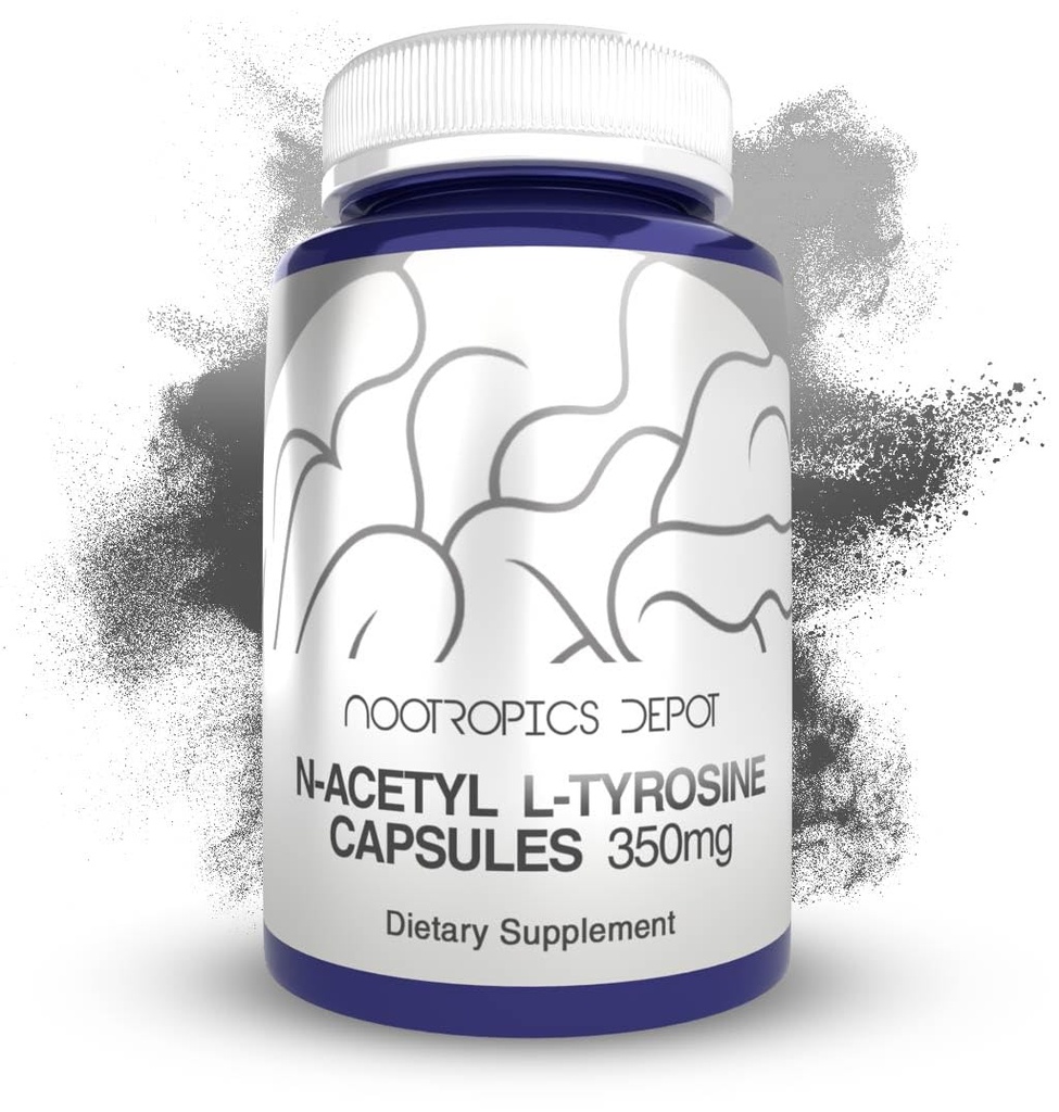 Nootropics Depot N-Acetyl L-Tyrosine Capsules TEN 350mg ANTE 120 Conde Silencio NALT ANTE Amino Acid Suplemento natural TENIDO Apoyos Memoria, Aprendizaje, Enfoque, Niveles de estrés saludable