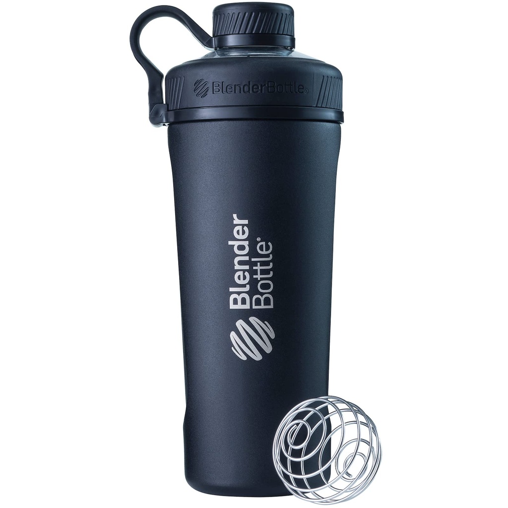 BlenderBottle Radian Shaker Cup Botella de agua de acero inoxidable aislada con Wire Whisk, 26 onzas, Matte Black