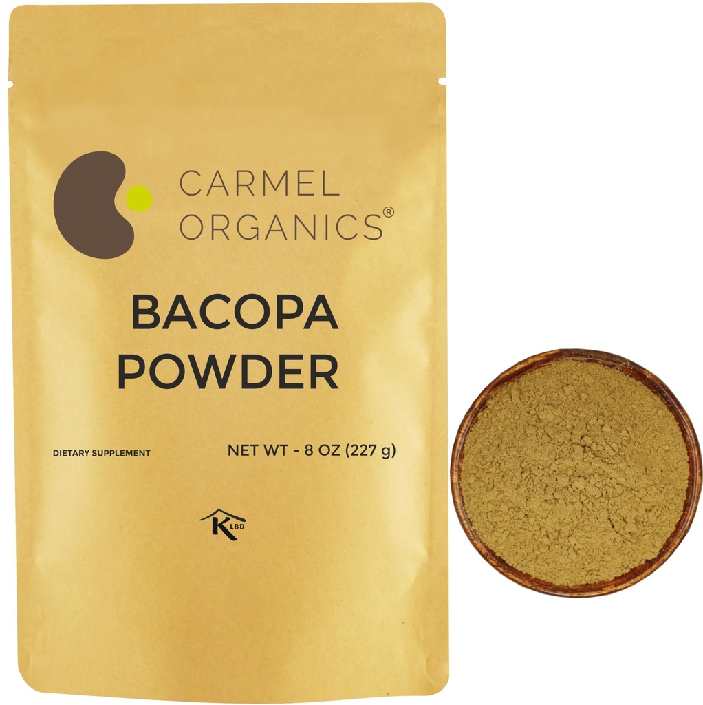 CARMEL ORGANICS Bacopa Monnieri/Brahmi Powder Silencio 8 onzas o 0,5 Lb/ 227 Grams(Pack of 1) Silencio Natural and Pure Bacopa Powder Non-GMO Silencio No Añadido Preservative