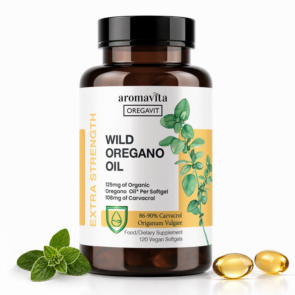 Aceite de orégano vegetal cápsulas orgánicas, 86-90% Carvacrol - 125 mg Aceite de orégano por Softgel - Soporte inmunitario y digestivo, Antioxidante natural, Vegano, No GMO, 120 cápsulas