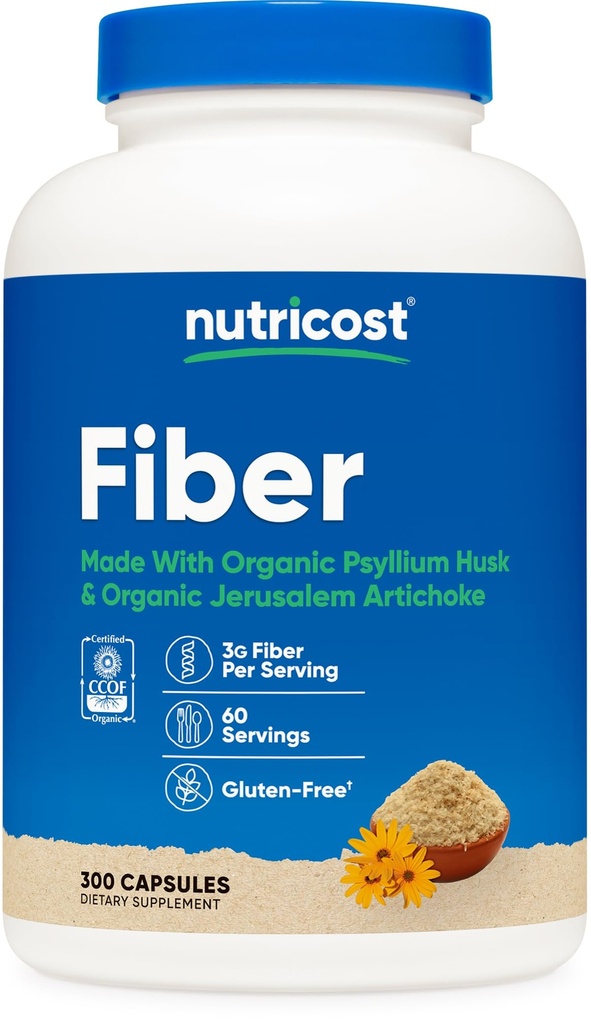 Nutricost Fiber Capsules con Prebiótico Fiber Suplemento 300 cápsulas - Hecho con Psyllium Orgánica Husk & Organic Jerusalem Artichoke, 60 Serviciones, Gluten Gratis, 3 G Por Serving