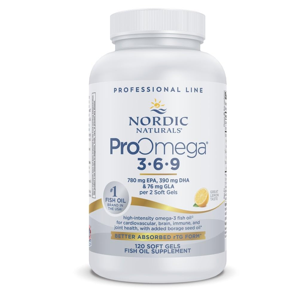 Nordic Naturals ProOmega 3-6-9, Lemon Flavor - 120 Soft Gels -1360 mg Omega-3 - EPA & DHA with Added GLA - Healthy Skin, Cognition, Positive Mood - Non-GMO - 60 Servings