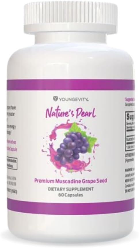 Youngevity Premium Muscadine Grape Seed - 650 mg - Nature's Pearl Antioxidant Superfood - Rich in Resveratrol, Ellagic-Acid, Quercetin, Anthocyandins, and More - 60 Servings