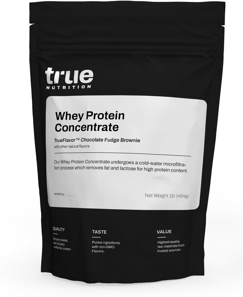 True Nutrition - Whey Protein Concentrate - 100% Whey Protein Powder - Fast Acting Low Carb Powder with Essential Amino Acids - High in Leucine - Chocolate Fudge Brownie - 1lb.
