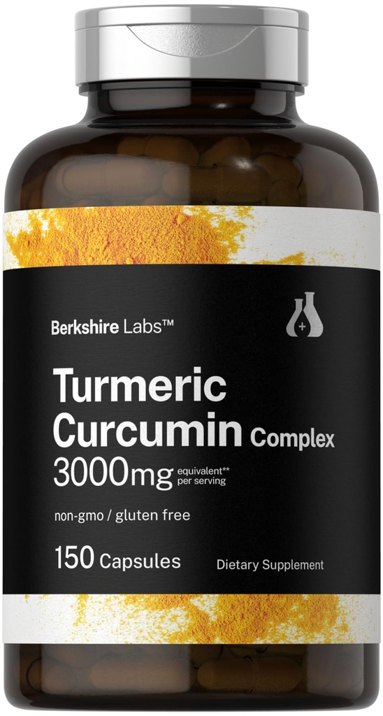 Horbäach Turmeric Curcumin 3000mg  150 Capsules  durable Turmeric Suplemento con Black Pepper Extract ← Non-GMO, Gluten Free Herbal Complex ← por Berkshire Labs