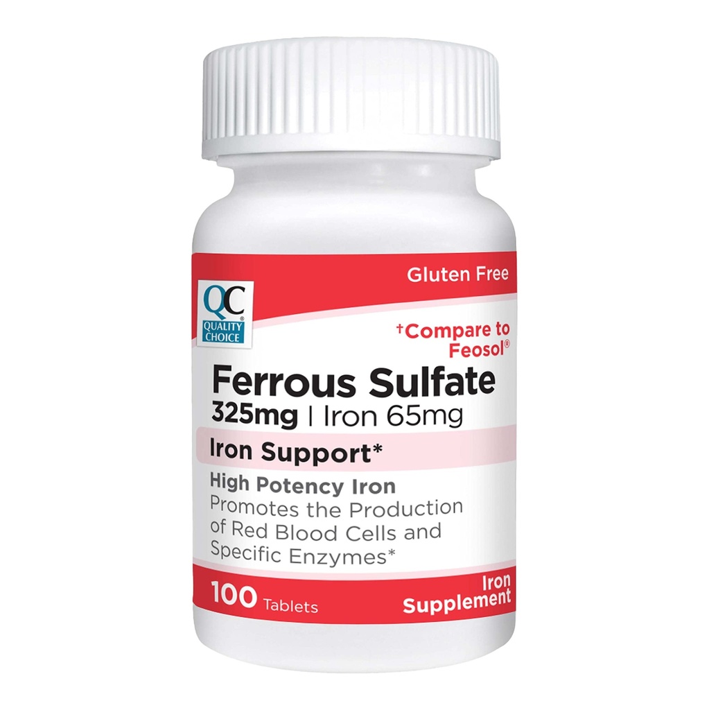Opciones de calidad Hierro 65 mg (325 mg Sulfato ferroso) Suplemento de apoyo de hierro de alta potencia Tablas de apoyo en 100 Botellas de cuenta