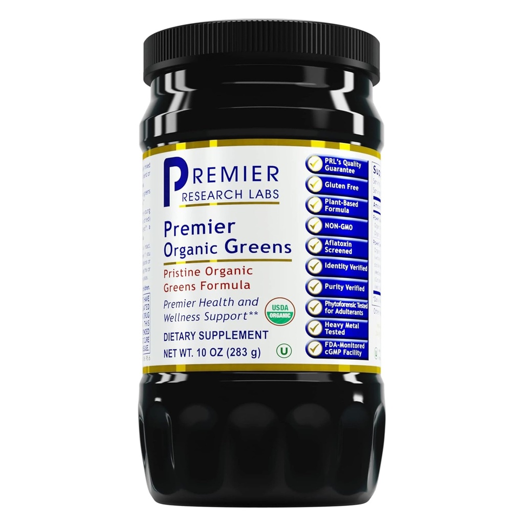 Premier Research Labs Premier Organic Greens - Super Greens Powder, Greens Superfood Powder for Drinks, Green Juice, Nutrition Support, Supergreens for Men & Women, Spinach, Alfalfa, Chlorella - 10 oz