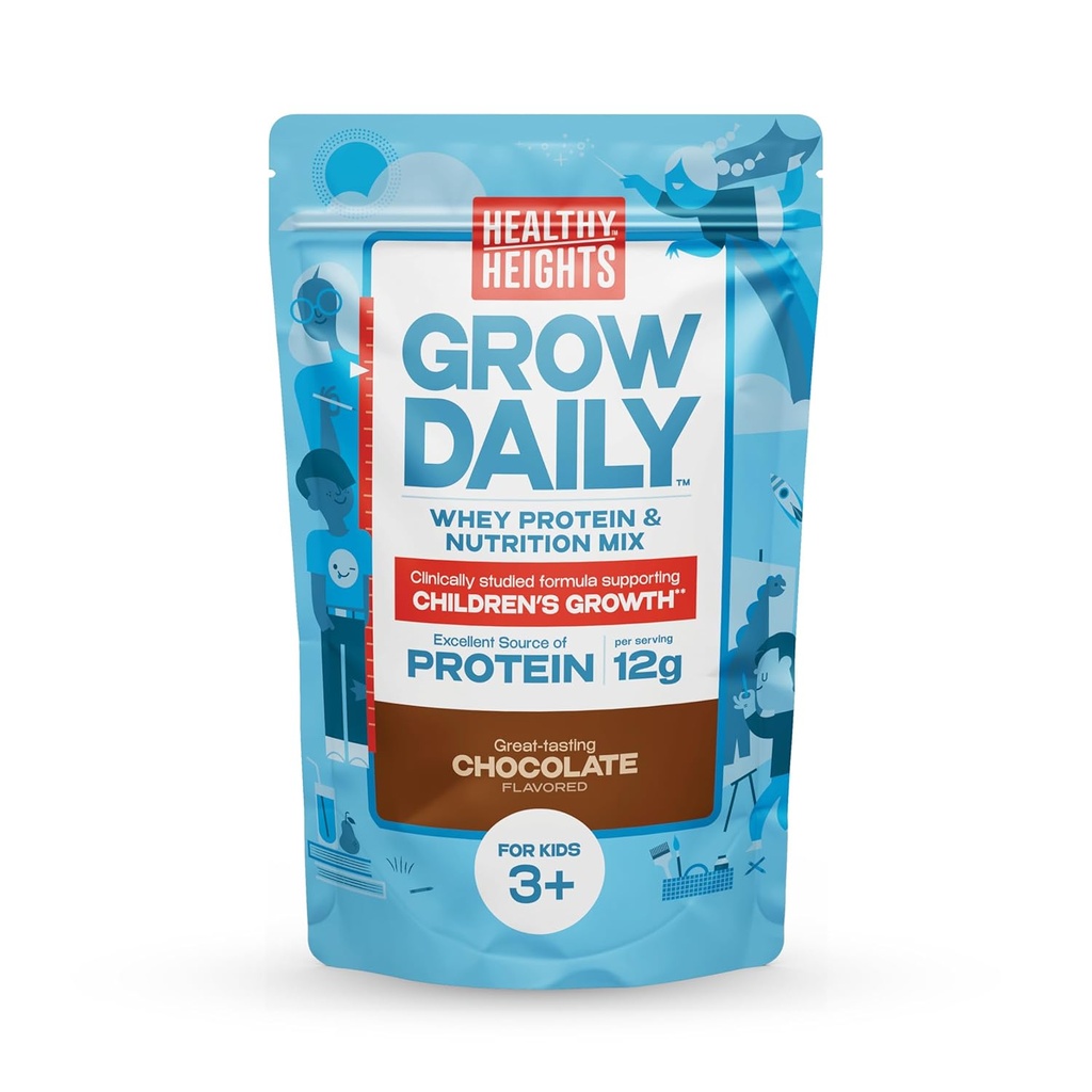 Crecimiento saludable de las alturas Daily Kids Protein Drink Mix (Chocolate) - High Protein Shake para niños 3+