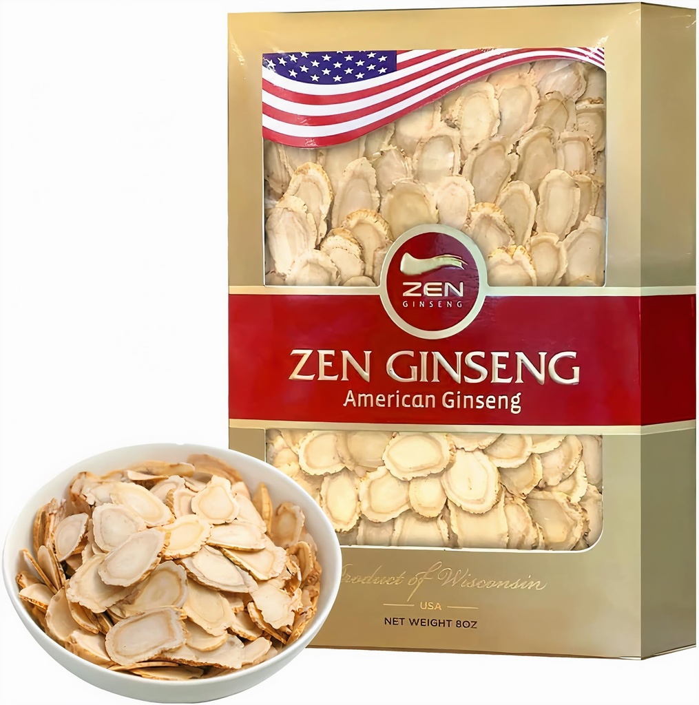 Zen American Wisconsin Ginseng Slices — Improved Energy, Performance, & Mental Health for Men & Women (8oz. Box)