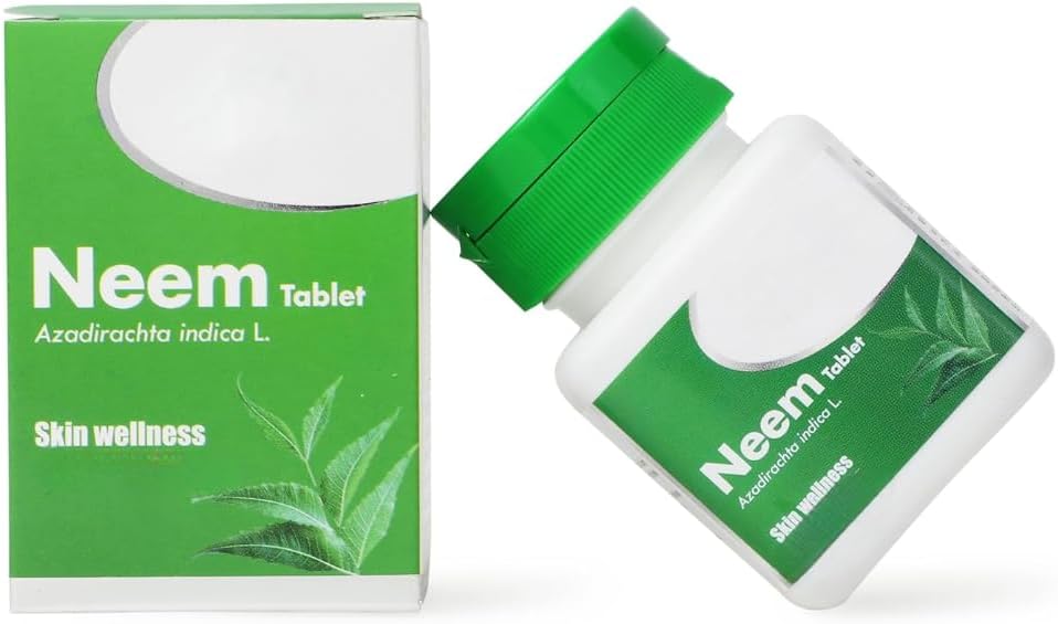 Tablas ayurvédicas Neem, Purificador natural, Bienestar de la piel, Controles duraderos Acné y granos, 100% puro &amp; natural - 60 Tablet