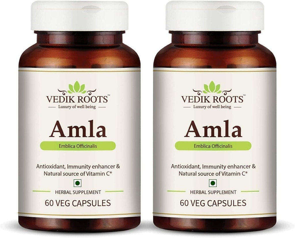 Genérico RISE Amla Capsules 60  Antioxidante orgánico Inmunity Enhancer Fuente natural de vitamina C y crecimiento del cabello Suplementos herbales (Pack of 2)