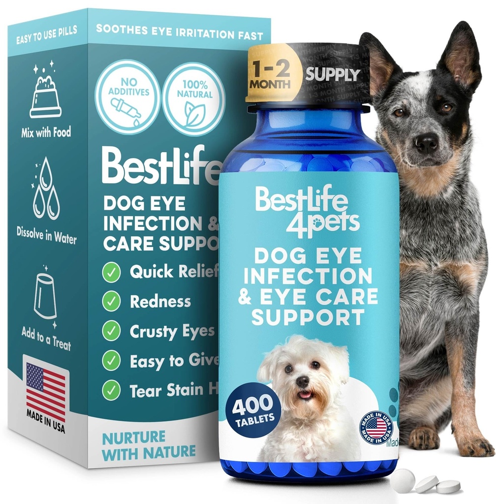 Dog Eye Infection & Eye Care Support Supplements, Natural Relief from Conjunctivitis, Swelling, Tear Stains, Dry Eyes and Discharge, Easy to Use, No More Struggle with Canine Drops, 400 Small Pills