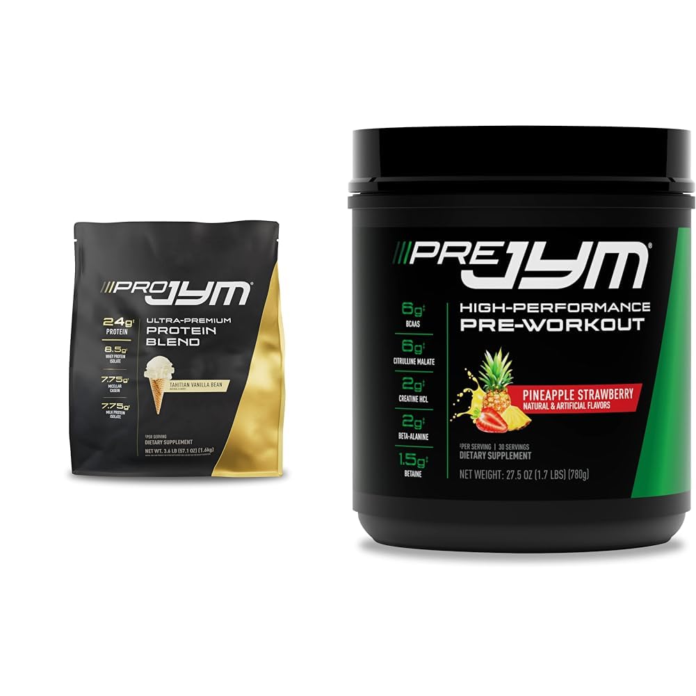 PRO JYM 45 Servings - Tahitian Vanilla Bean &amp; PRE JYM 30 Servings - Piña de fresa