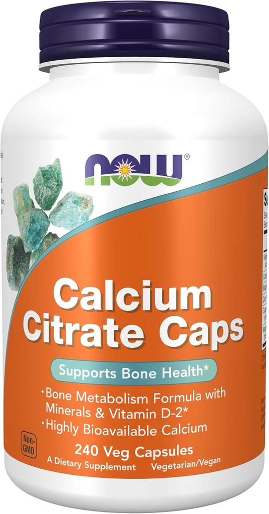NOW Foods Supplements, Calcium Citrate with Vitamin D, Magnesium, Zinc, Copper, and Manganese, 240 Veg Capsules