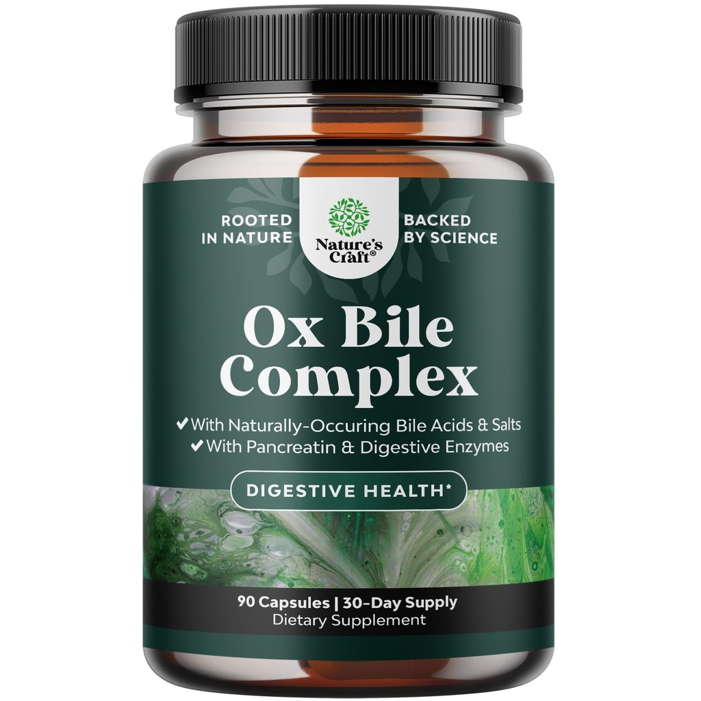 Enzimas digestivas con bilis Ox - Suplementos Bile Ox para No Gallbladder con Trypsin, Papain " Bromelain Enzyme for Pancrease Cleanse " Detox - Pancreatin Digestion Enzymes for Women " Men - 90 Ct