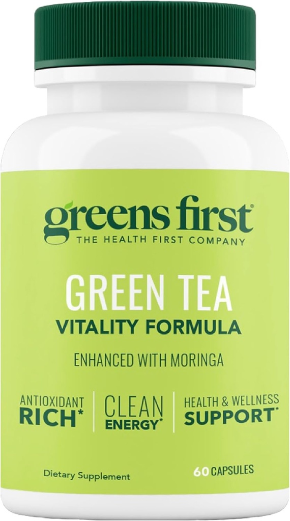 Greens First Green Tea Vitality Formula - Enhanced with Moringa - Antioxidant-Rich for Clean Energy - Vegan & Gluten-Free - Powerful Blend for Energy & Overall Wellness (60 Capsules)