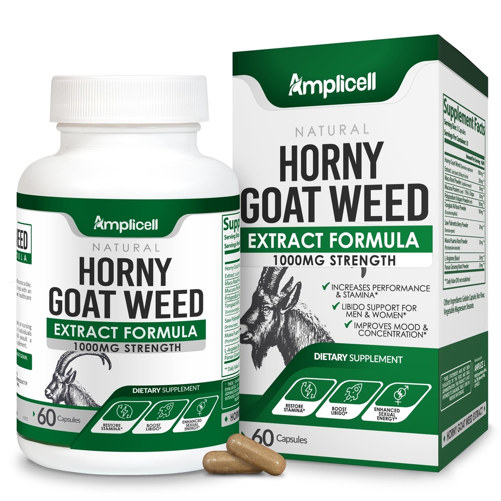 Horny Goat Weed with Maca Root, Tongkat Ali, L-Arginine & Panax Ginseng – Male Performance & Libido Booster Supplement – Energy, Stamina & Vitality Pills for Men &amp; Women – 60 cápsulas