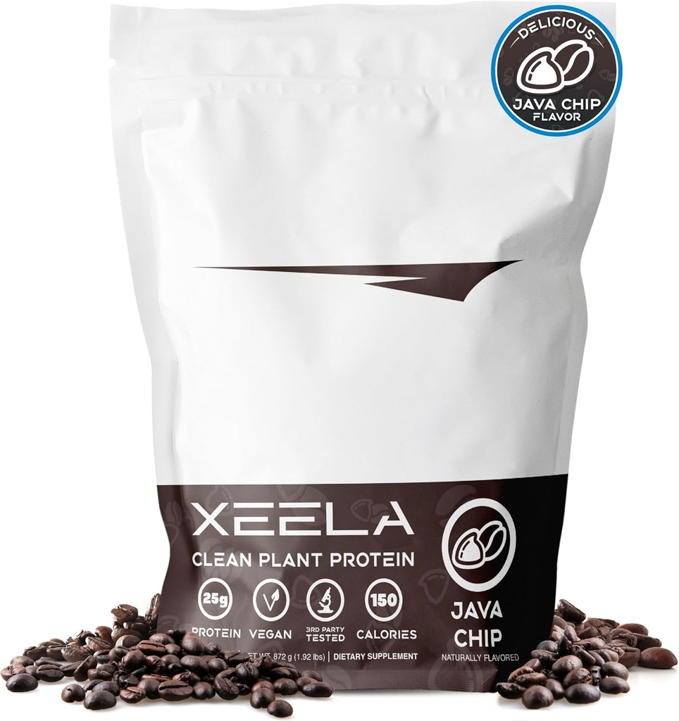 XEELA Plant Based Vegan Protein Powder - Independently Tested - 25g High Protein, Pea Protein for Men & Women - Vitamins & Minerals, Non GMO, Dairy & Gluten Free, LowCarb & LowFat (Java Chip)