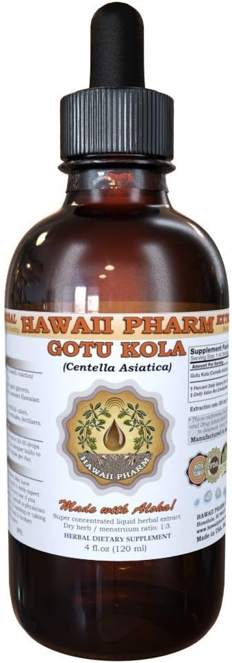 HawaiiPharm Gotu Kola Liquid Extract, Organic Gotu Kola (Centella Asiatica) Tincture Suplemento 4 oz