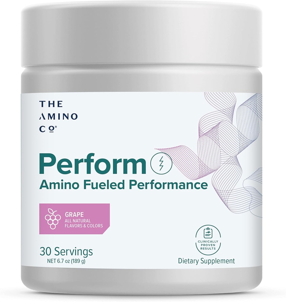 The Amino CO. - Perform Pre Workout Powder Supplement with Pure EAA Amino Acids & Natural Flavor, Stevia Sweetened Preworkout Energy Boost for Men & Women - Grape (6.7 oz)