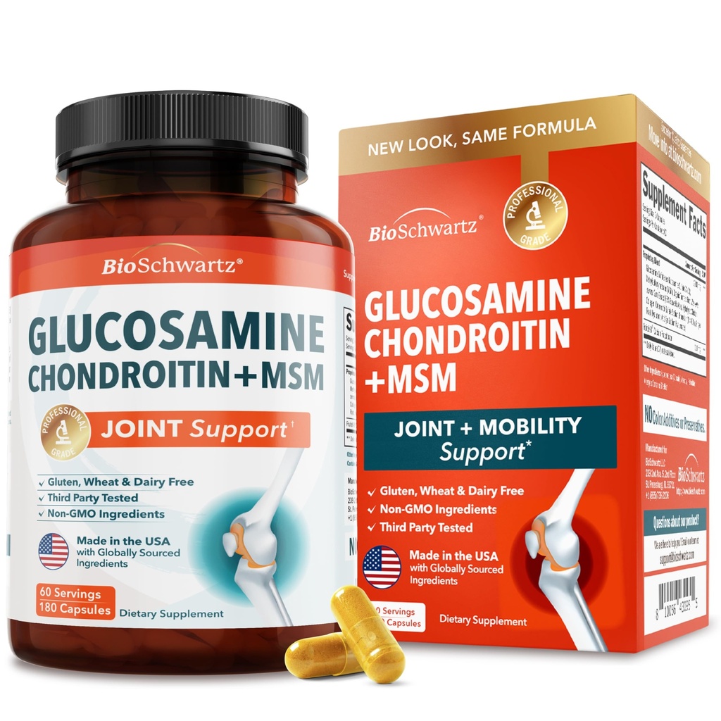 Glucosamine Chondroitin MSM Joint Support Supplement - Collagen Peptides, Turmeric and Ginger, Hyaluronic Acid, Glucosamine Chondroitin Sulfate for Joint Comfort - Gluten Free, Non GMO, 180 Capsules