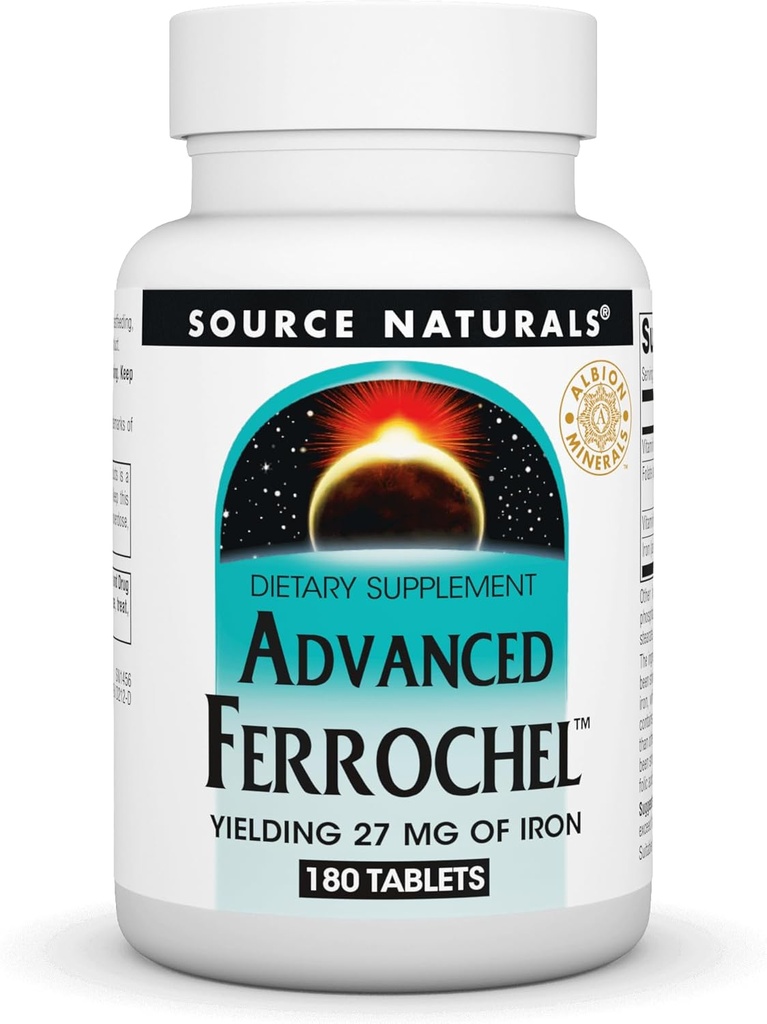 Fuente Naturales Ferrochel avanzado, Suplemento dietético Rendimiento 27 mg de Hierro - 180 Tabletas