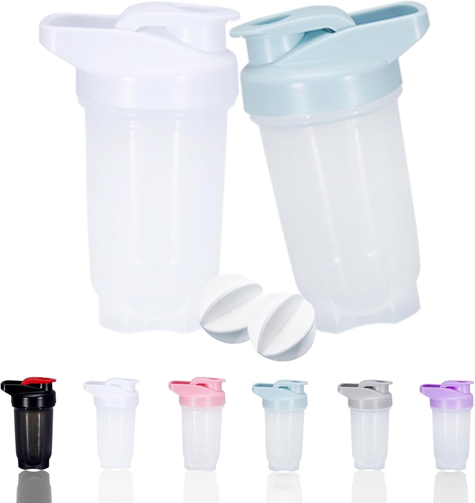 Shaker Bottle Protein Shakes Cup y 10 onzas/300ML Shaker-Bottle con Whisk Balls, Protein Shakers Bottles Set, plástico no BPA (White+Blue(2PCS))