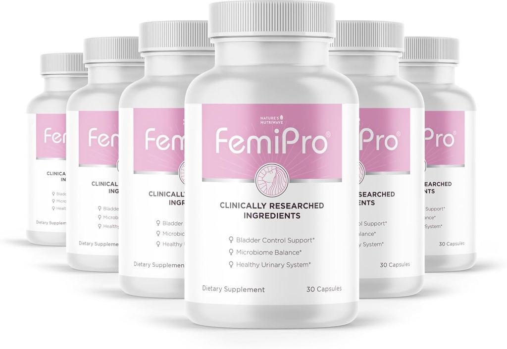 Suplementos de Control de Vejiga Femipro para Hombres, Herb Natural &amp; Blend Probiótico, apoya la salud del tracto urinario " Microbiome Balance Silencioso Hecho en EE.UU. Non-GMO, 30 cápsulas, 6 meses de suministro