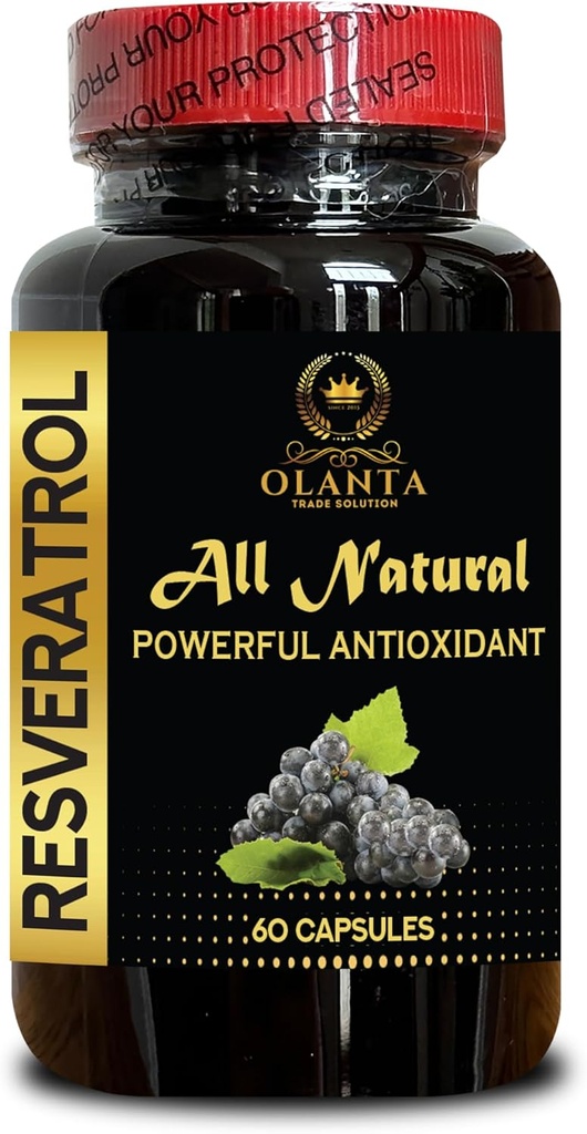RESVERATROL EXTRACT - Suplementos de inmunidad veganos, antioxidantes naturales, antioxidantes de apoyo cerebral, apoyo energético y impulsores inmunitarios, soporte inmunitario con adaptógenos - 1 botella 60 cápsulas