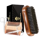 Sosoon Boar Bristle Beard Grooming Set for Hombre - Cepillo rectangular, Comb, 2 Tijeras de bigote, Bolsa de viaje